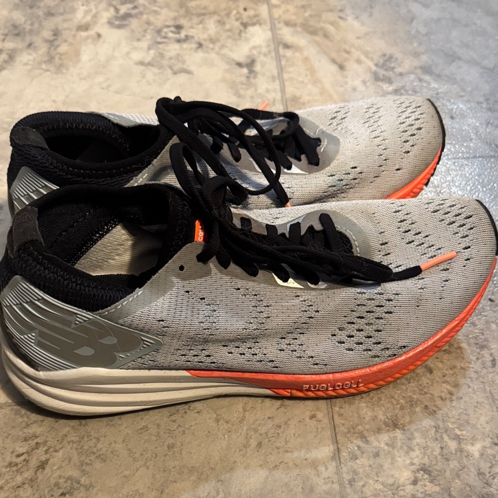 New Balance Light Gray and Bright Orange Sneakers Fuelcell soles